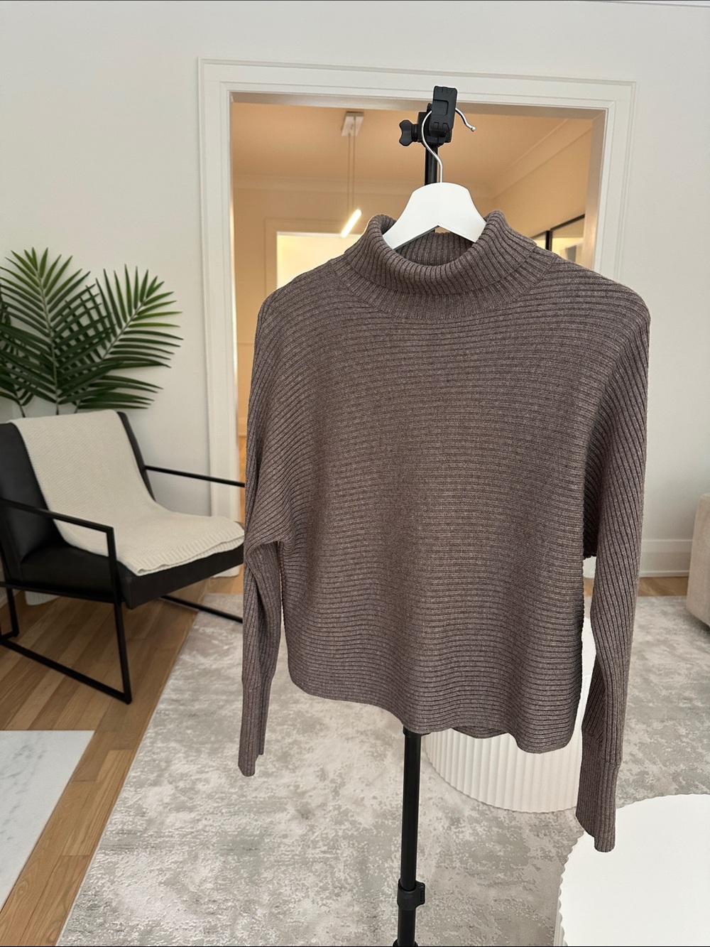 Aritzia Taupe Ribbed Turtleneck Sweater